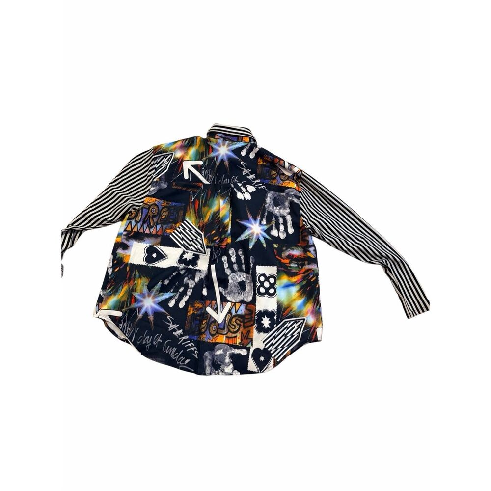 Rare Lorraine Wardy Vintage All Over Print Designer Graffiti Style Men Shirt Lar